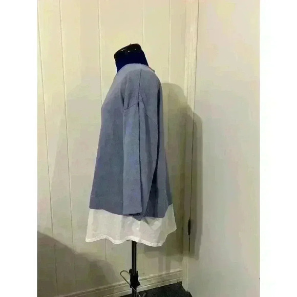 Pure Jill Tunic Top Crepe Large Bluebell Layered Knit Linen Lagenlook Artsy - Picture 2 of 8